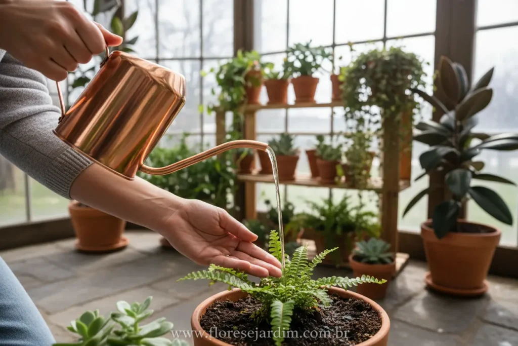 Cuidados essenciais com a rega de plantas internas.